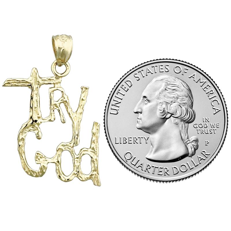 14K Gold 3D Try God Pendant