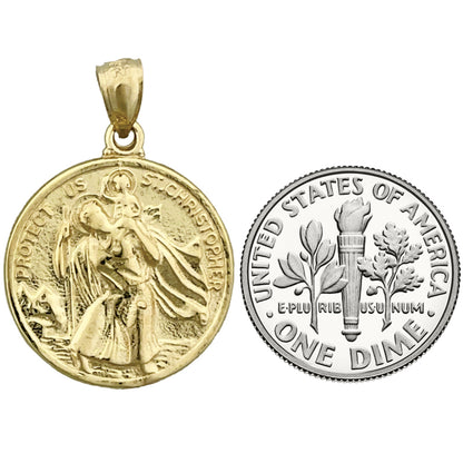 14K Gold 18MM Saint Christopher Pendant