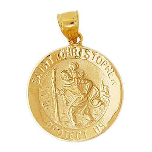 14K Gold Saint Christopher Protect Us Medallion
