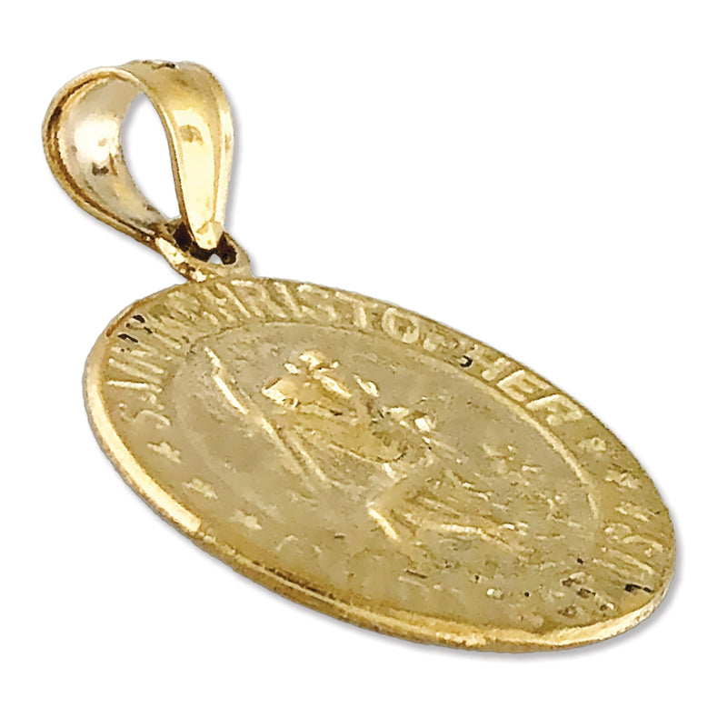 14K Gold 18MM Saint Christopher Medallion Protect Us Charm