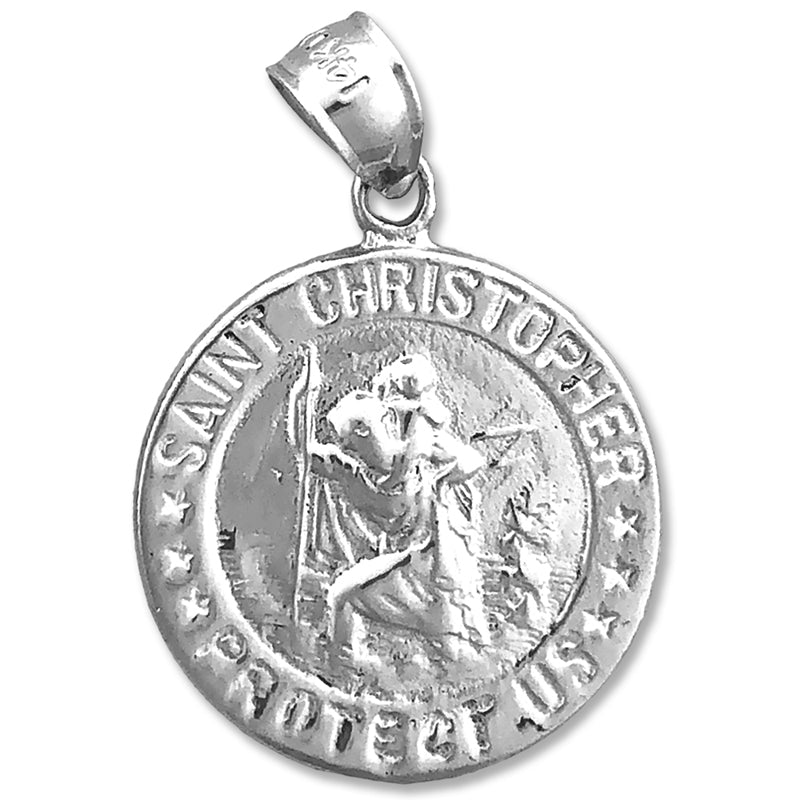 14K Gold 18MM Saint Christopher Medallion Protect Us Charm