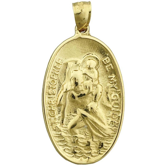 14K Gold Oval Saint Christopher Be My Guide Medallion