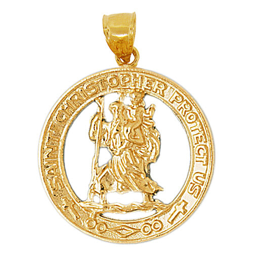 14K Gold Protect Us Saint Christopher Medallion