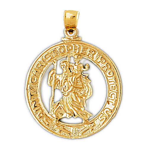 14K Gold Protect Us Saint Christopher Pendant