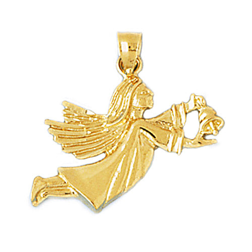 14K Gold Angel with Bell Pendant