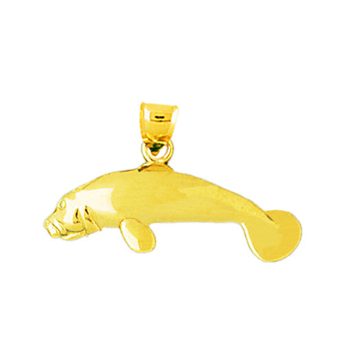 14K Gold 30MM Manatee Pendant