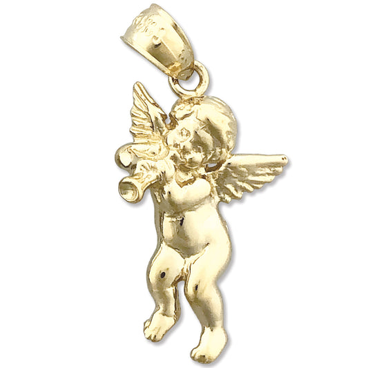 14K Gold Cherub Angel with Trumpet Charm