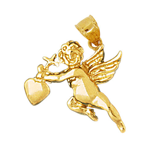 14K Gold Cherub Angel with Cross and Heart Charm