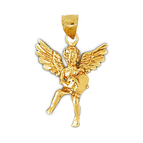 14K Gold 3D Angel with Heart Pendant