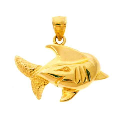 14K Gold Swirling Shark Pendant