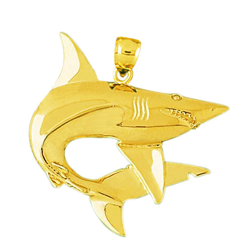 14K Gold Swirly Shark Pendant