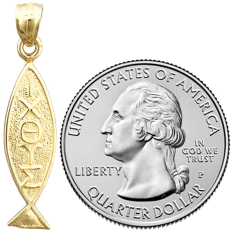 14K Gold Iota Chi Theta Upsilon Sigma Fish Pendant