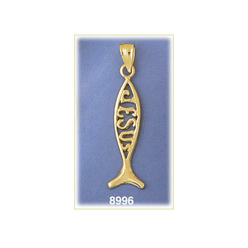 14K Gold Ichthus Fish Jesus Christ Pendant