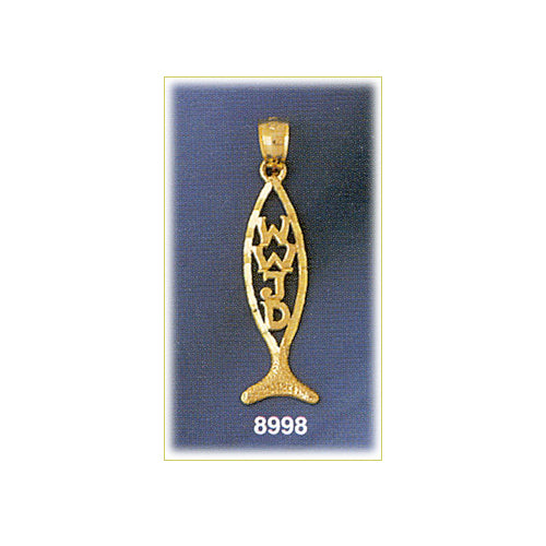 14K Gold Ichthus Fish WWJD Pendant