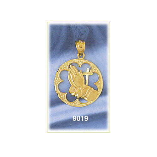 14K Gold Praying Hands and Cross Medallion