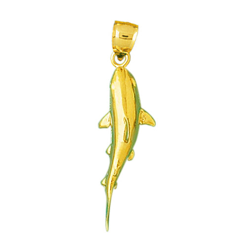 14K Gold Dorsal View Shark Pendant