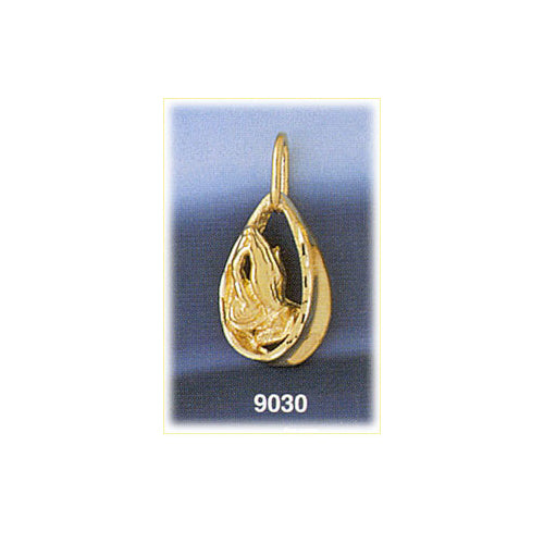 14K Gold Praying Hands Encircled Pendant
