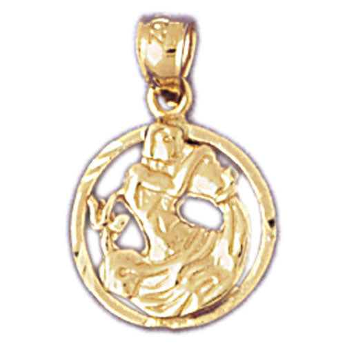 14K Gold Aquarius Zodiac Circle Charm
