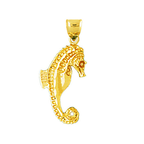 14K Gold 3D Seahorse Charm