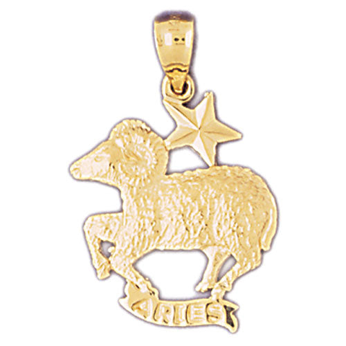 14K Gold 20MM Zodiac Aries Pendant