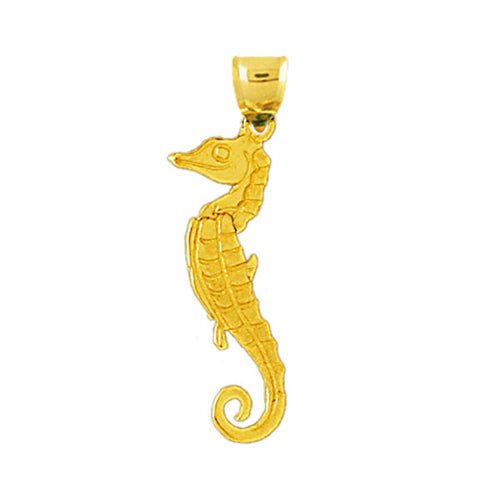 14K Gold Flat Seahorse Pendant