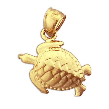 14K Gold 30MM Sea Life Turtle Pendant