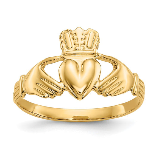 14K Yellow Gold Polished Claddagh Ring