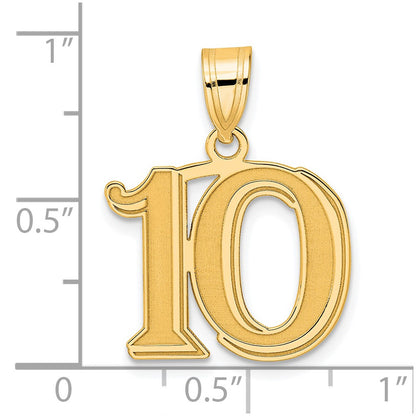 14k Yellow Gold Polished Etched Number 10 Pendant