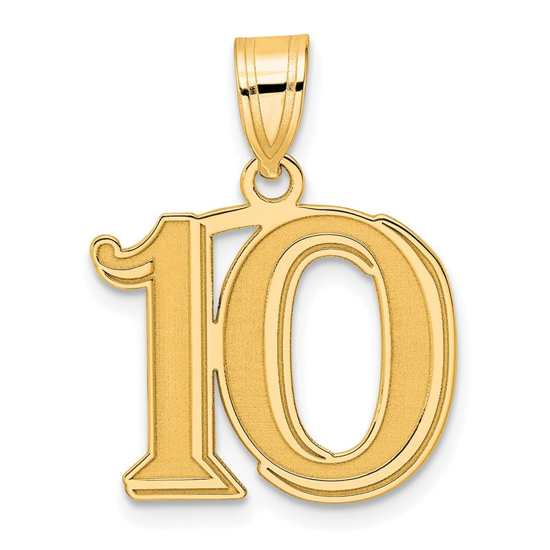14k Yellow Gold Polished Etched Number 10 Pendant