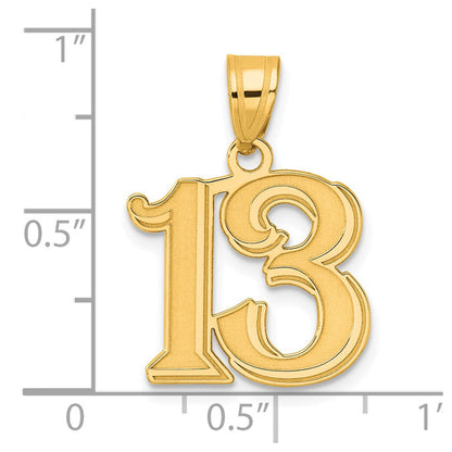 14k Yellow Gold Polished Etched Number 13 Pendant