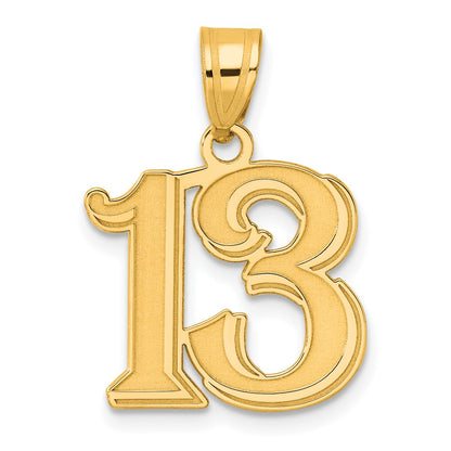 14k Yellow Gold Polished Etched Number 13 Pendant