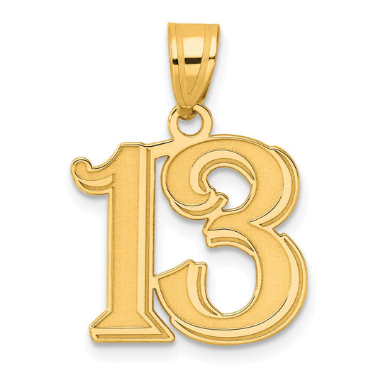 14k Yellow Gold Polished Etched Number 13 Pendant