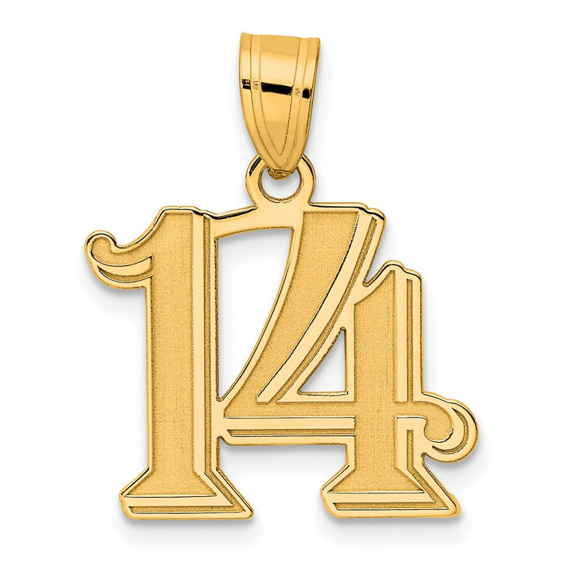 14k Yellow Gold Polished Etched Number 14 Pendant
