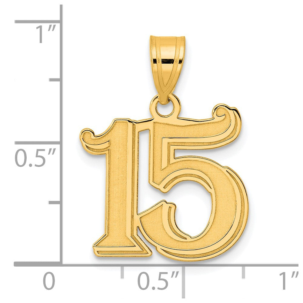 14k Yellow Gold Polished Etched Number 15 Pendant