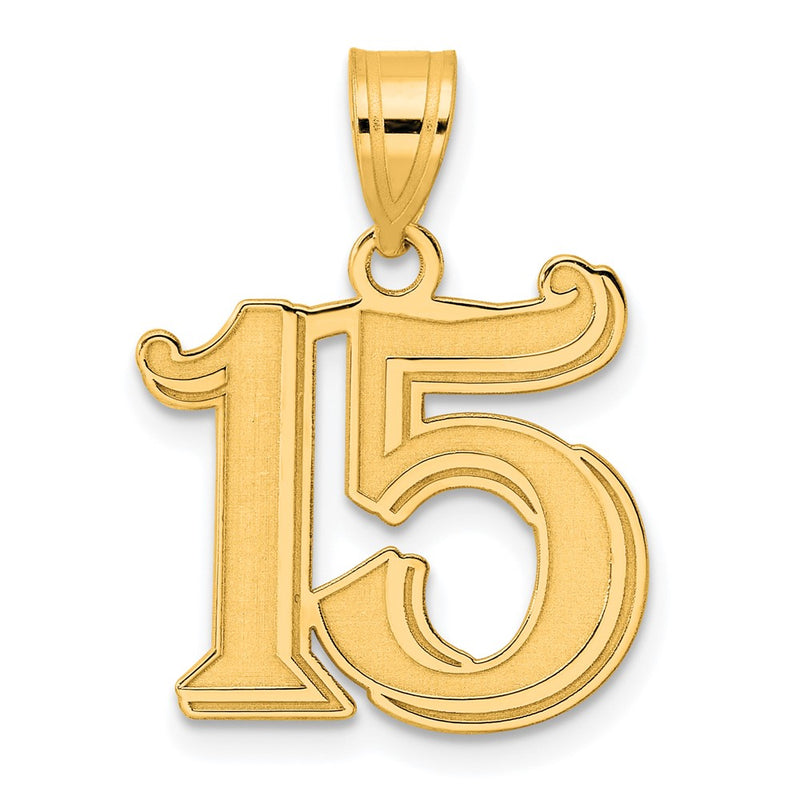14k Yellow Gold Polished Etched Number 15 Pendant