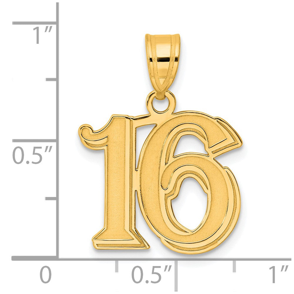 14k Yellow Gold Polished Etched Number 16 Pendant