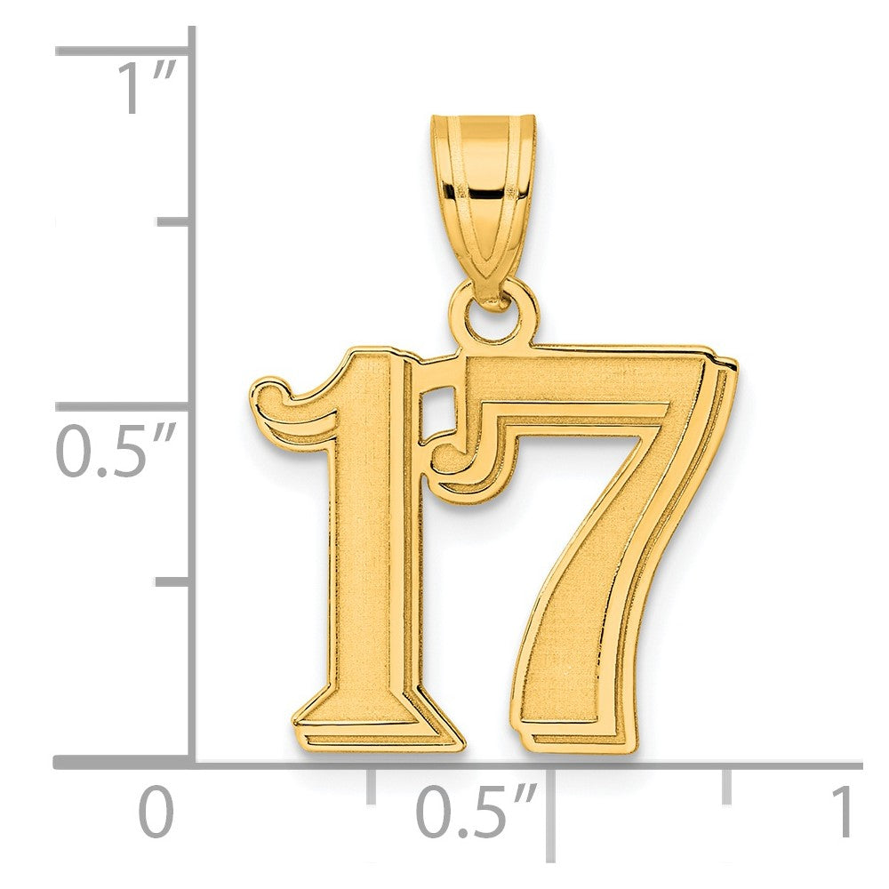 14k Yellow Gold Polished Etched Number 17 Pendant