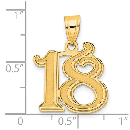 14k Yellow Gold Polished Etched Number 18 Pendant