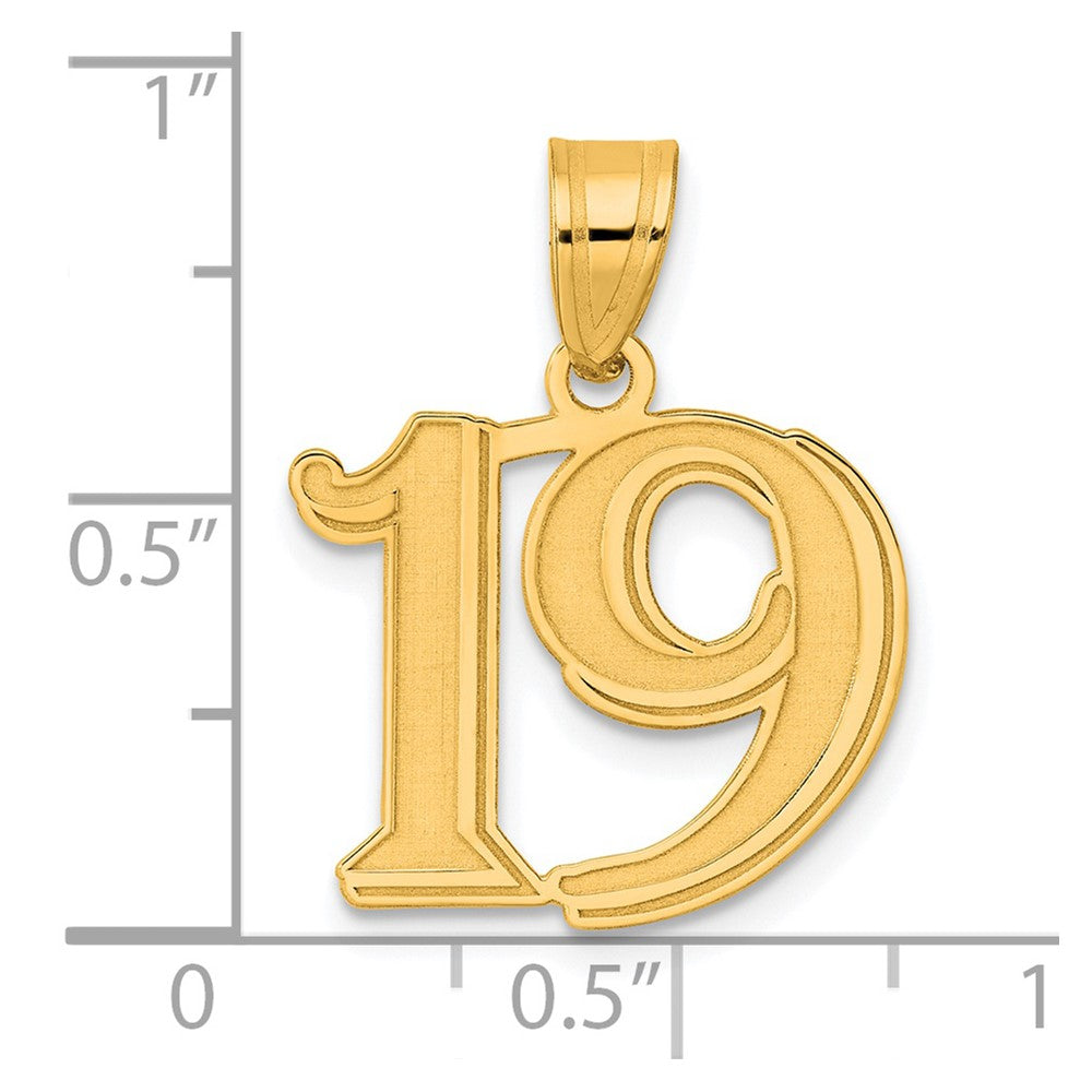 14k Yellow Gold Polished Etched Number 19 Pendant