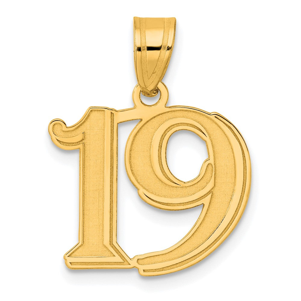 14k Yellow Gold Polished Etched Number 19 Pendant