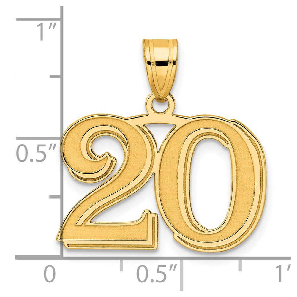 14k Yellow Gold Polished Etched Number 20 Pendant