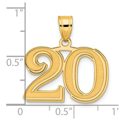14k Yellow Gold Polished Etched Number 20 Pendant