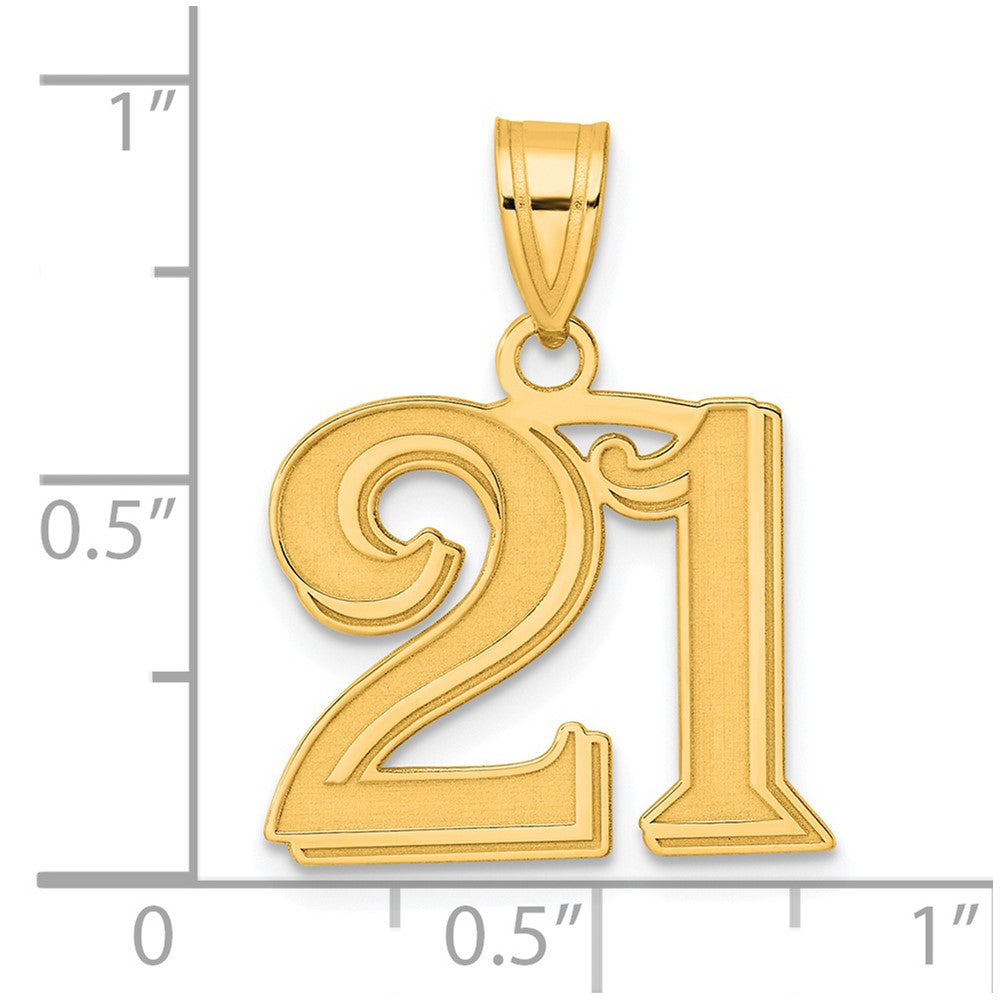 14k Yellow Gold Polished Etched Number 21 Pendant