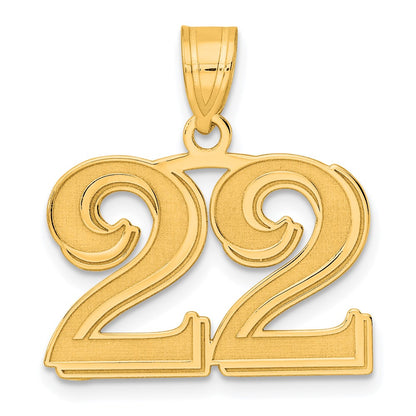 14k Yellow Gold Polished Etched Number 22 Pendant