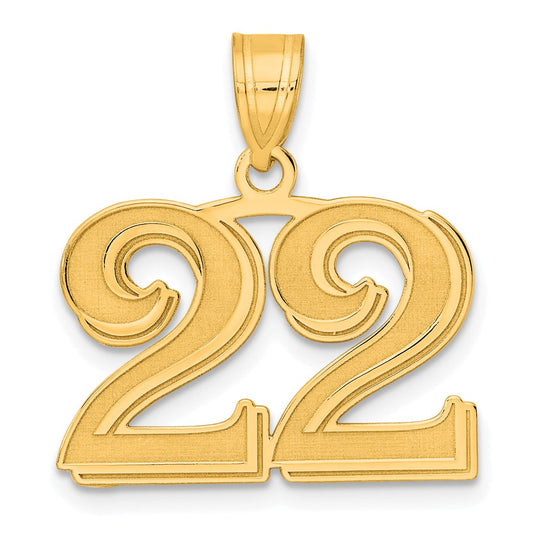 14k Yellow Gold Polished Etched Number 22 Pendant