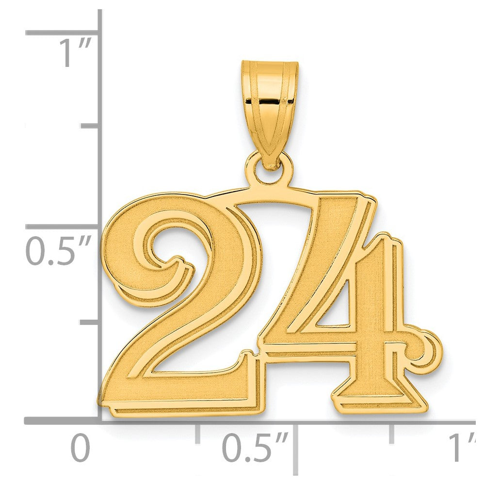 14k Yellow Gold Polished Etched Number 24 Pendant