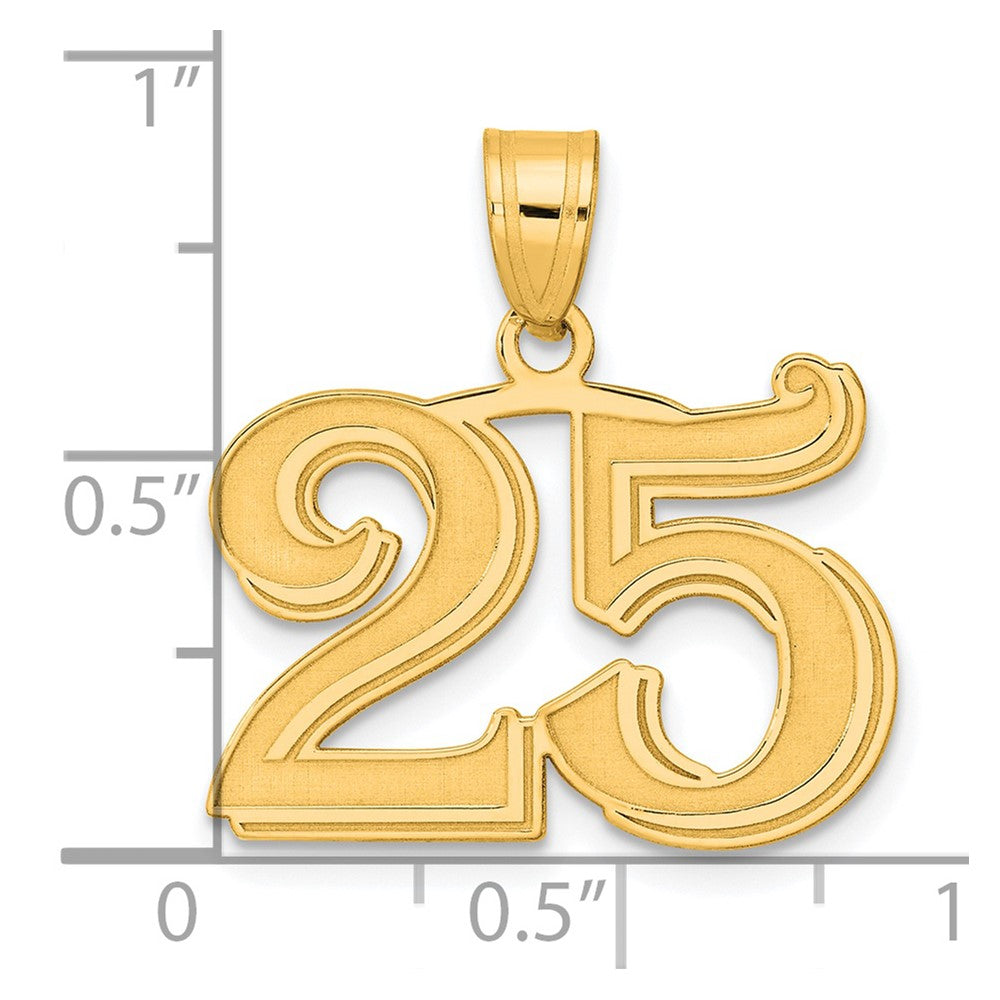 14k Yellow Gold Polished Etched Number 25 Pendant