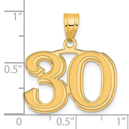 14k Yellow Gold Polished Etched Number 30 Pendant