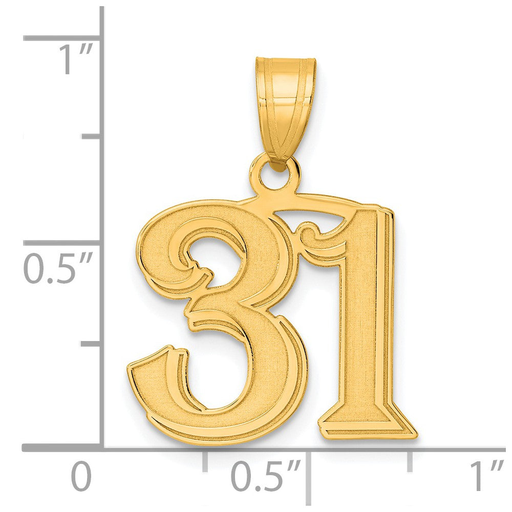 14k Yellow Gold Polished Etched Number 31 Pendant