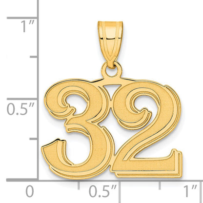 14k Yellow Gold Polished Etched Number 32 Pendant